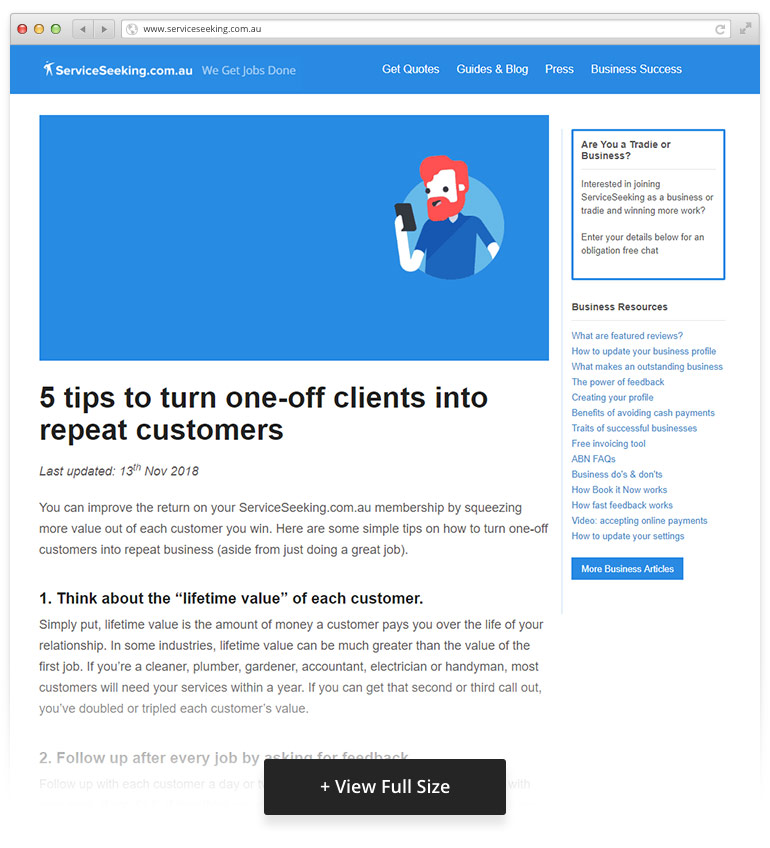 service seeking blog template before redesign