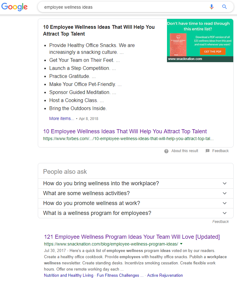 SERP - employee wellness ideas
