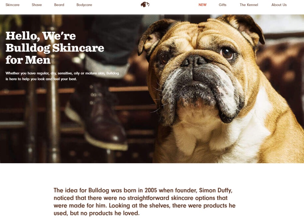 About us page example - Bulldog Skincare