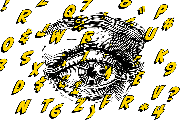 Illustration of letters and eye