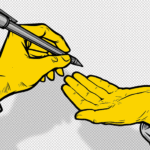 Illustration of two hands and a pen