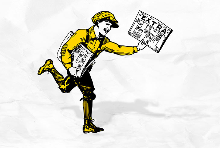Illustration of boy running with newspaper