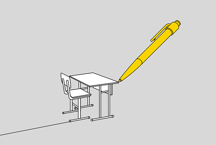 Illustration of pen drawing a desk