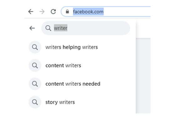 writer facebook search 