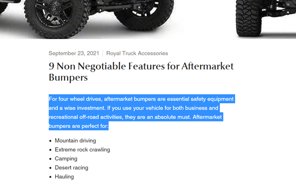 blog snippet (9 Non Negotiable Features for Aftermarket Bumpers)