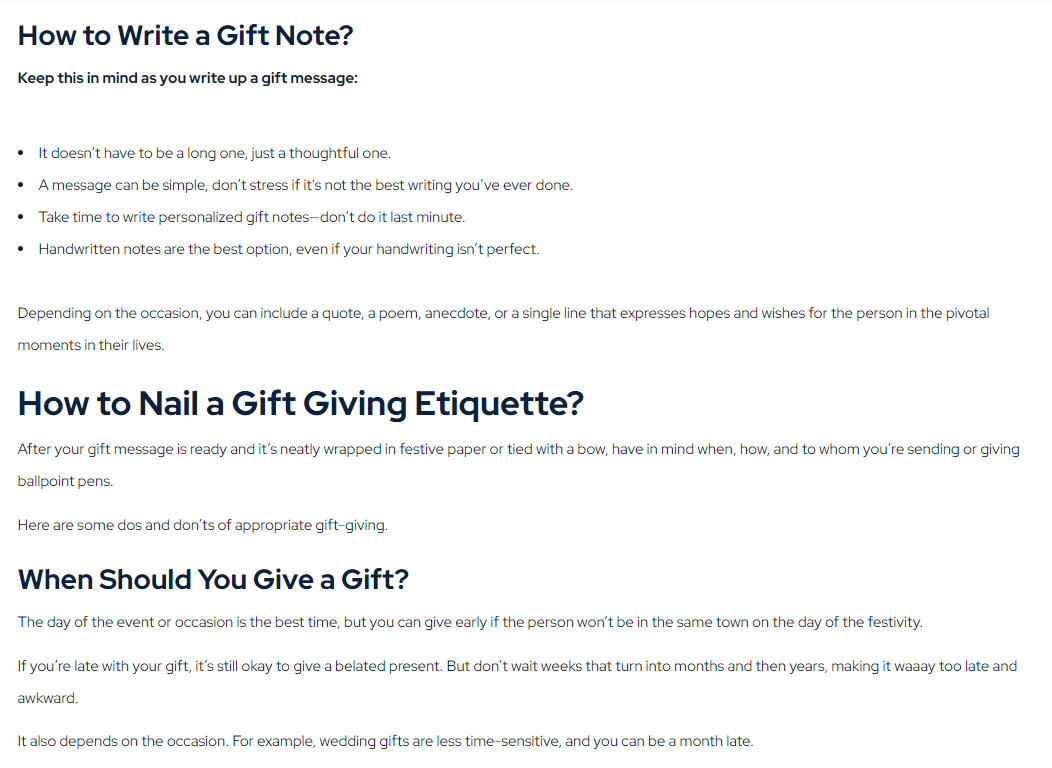 snippet from the blog article about gift-giving