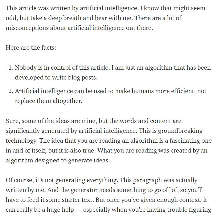 a snippet from the article churned out by AI