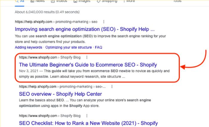 Shopify ranks well with a guide to their eCommerce SEO