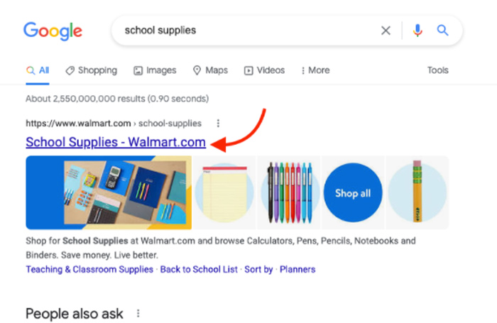 Walmart ranks first for school supplies search query
