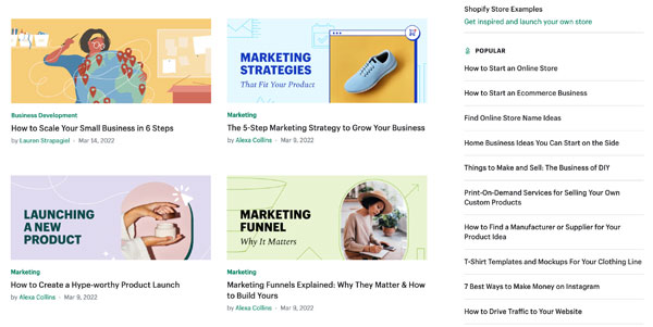 Shopify eCommerce marketing blog page