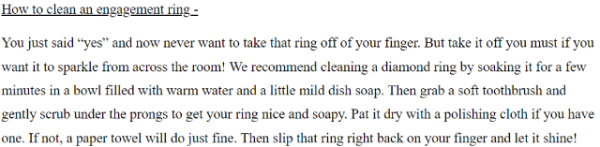 "How to clean an engagement ring" directions