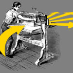 Vintage printing press illustration with arrows