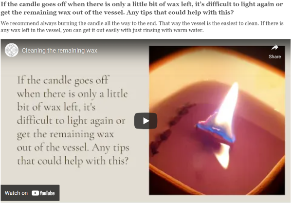 Costa Candle FAQ with accompanying YouTube video
