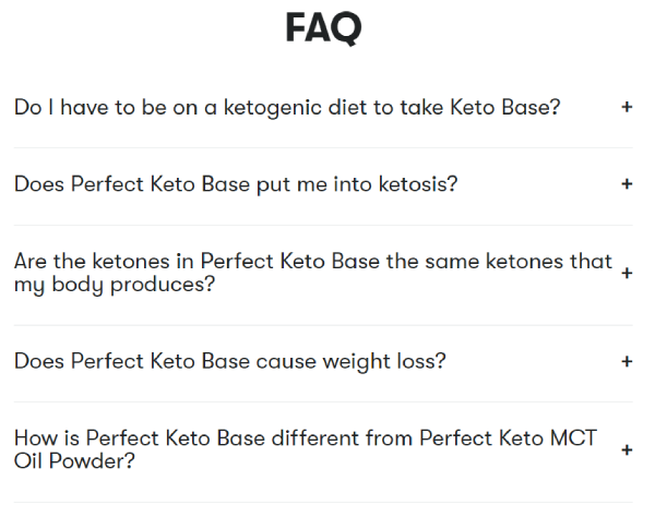 Perfect Keto product FAQ section