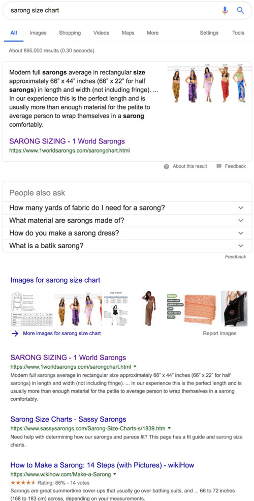 Google sarong size chart results