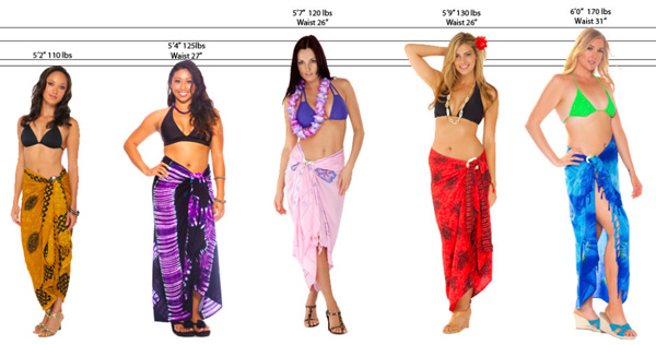 size guide sarong measurement with models