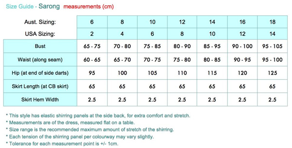 size guide sarong measurement