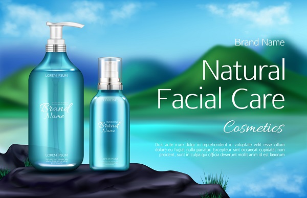 two bottles of natural facial care cosmetics