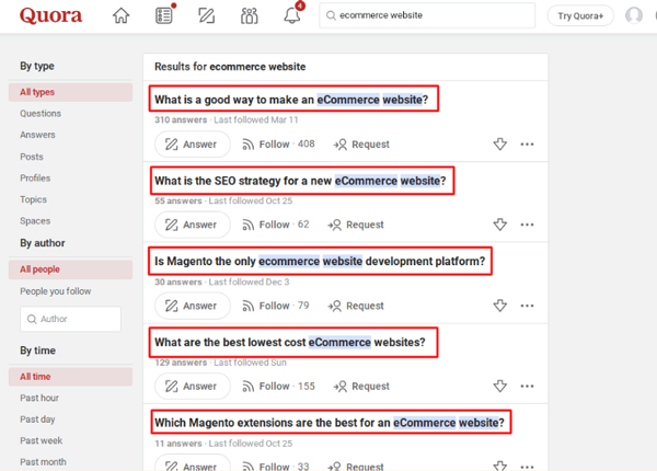 Quora search results
